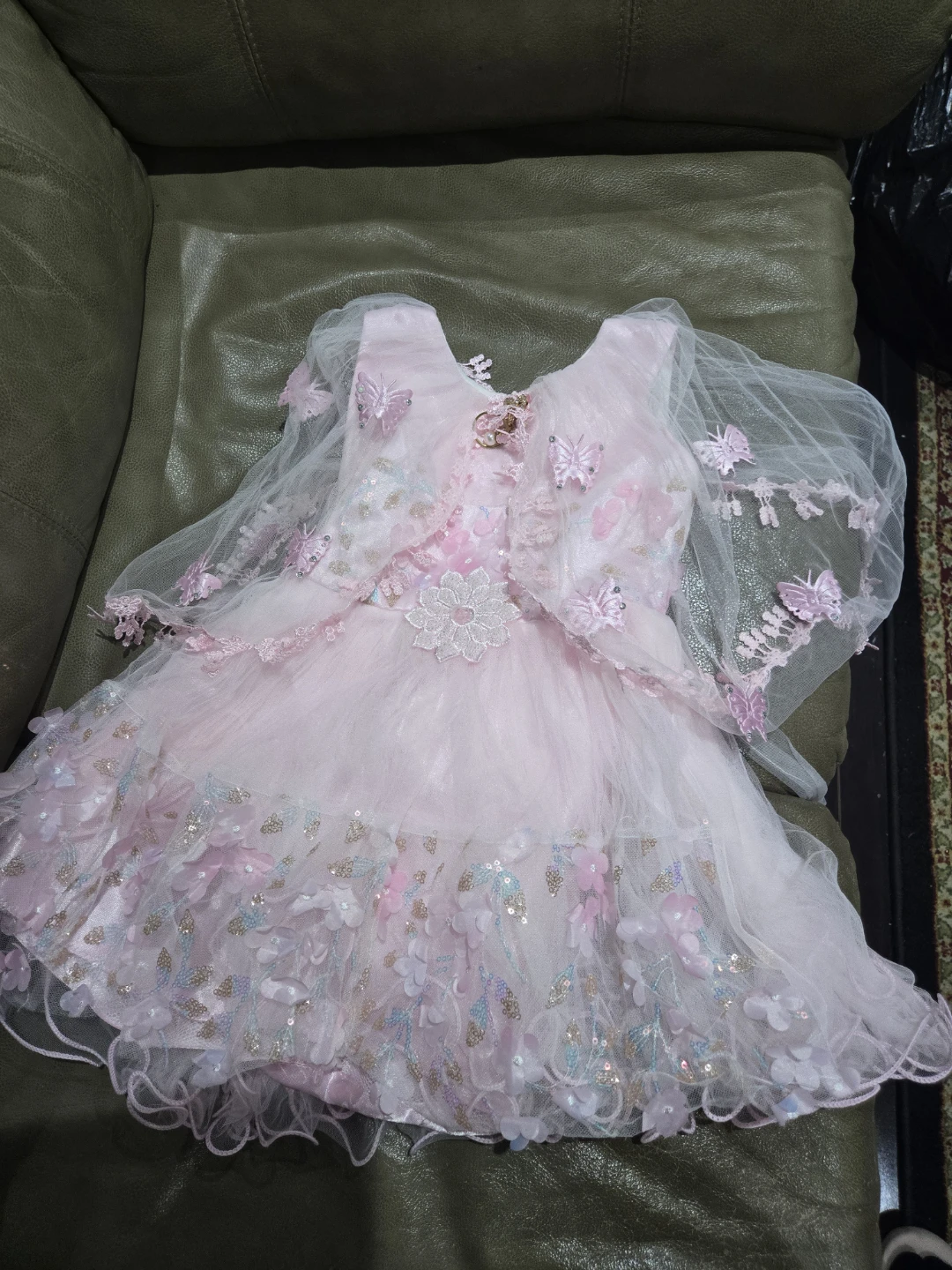 Pink Girls' Dress with Butterflies and Flowers - photo 2