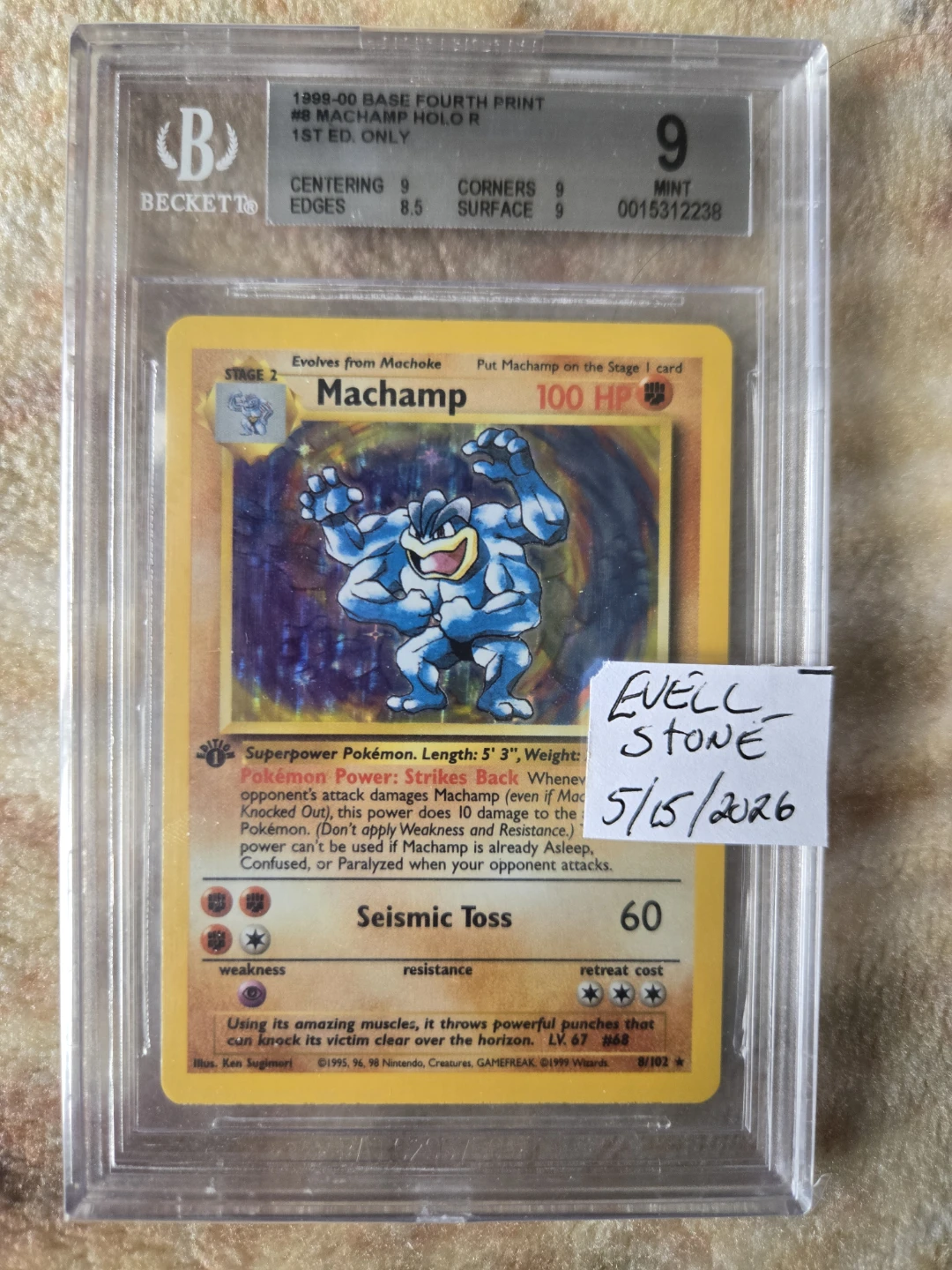 Pokemon Machamp Holo Rare 1st Edition Base Set 9 Beckett Grade - photo 2