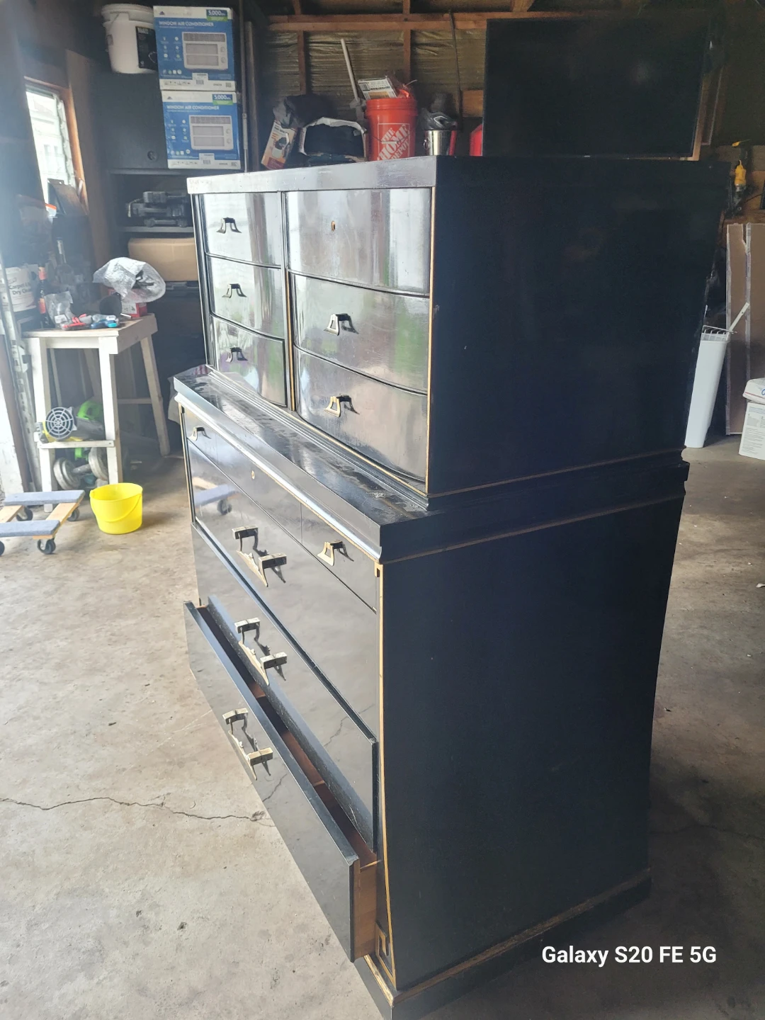 Vintage Black Dresser with Gold Trim