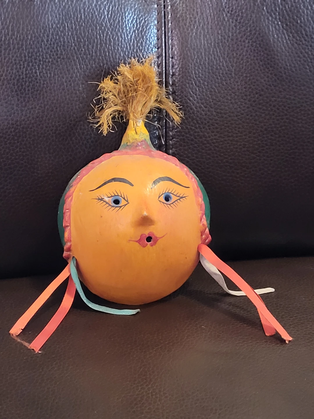 Vintage Mexican Coconut Shell Mask - Hand painted Folk Art