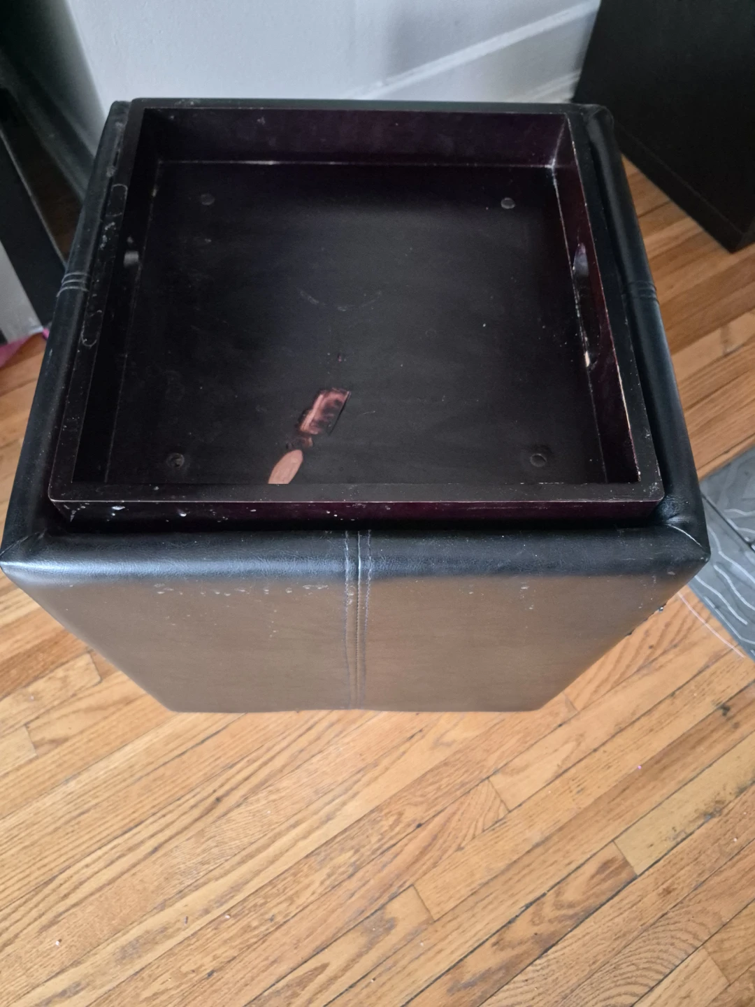 Black Faux Leather Storage Ottoman with Tray - photo 3