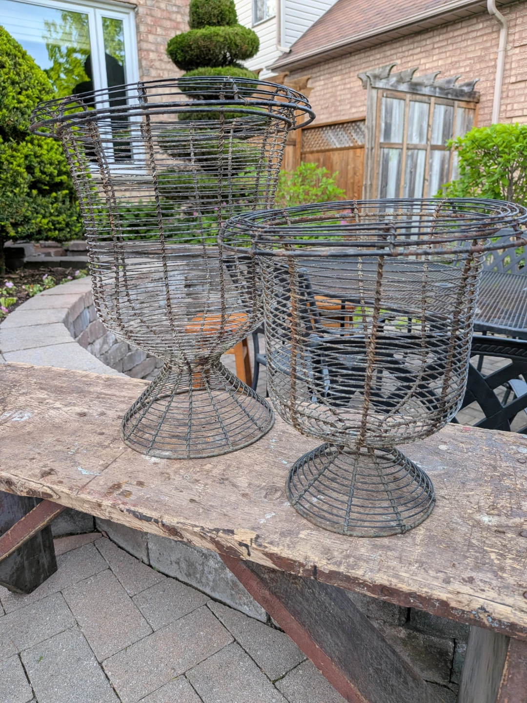 Set of 2 French Wire Urn Planters or vases