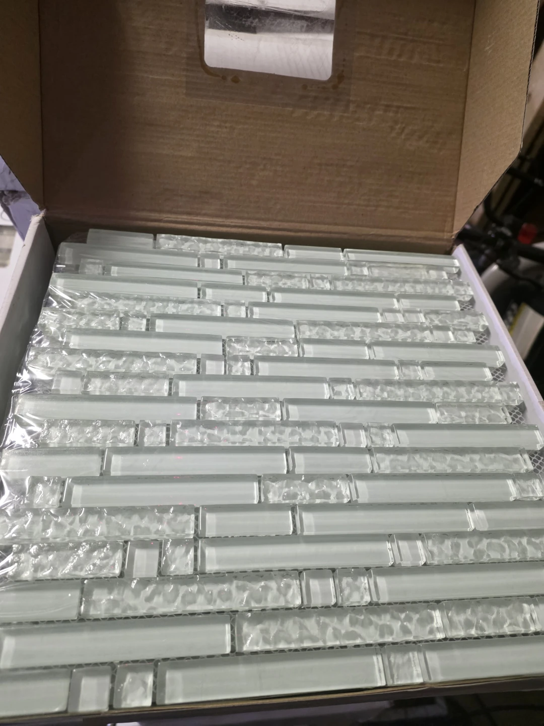 Glass Subway Tile Backsplash - White/Clear