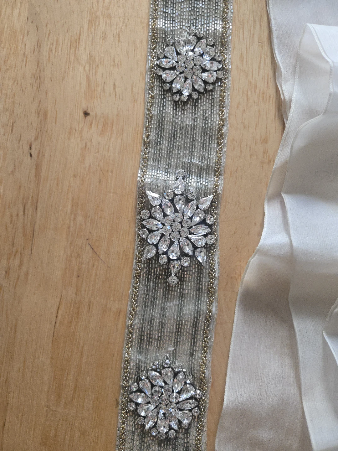 Beaded Embellished Belt with White Ribbon - photo 2