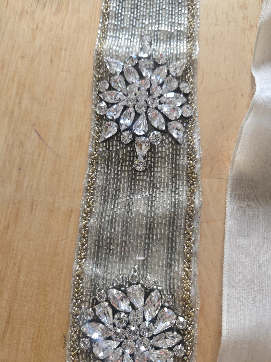 Beaded Embellished Belt with White Ribbon - photo 3