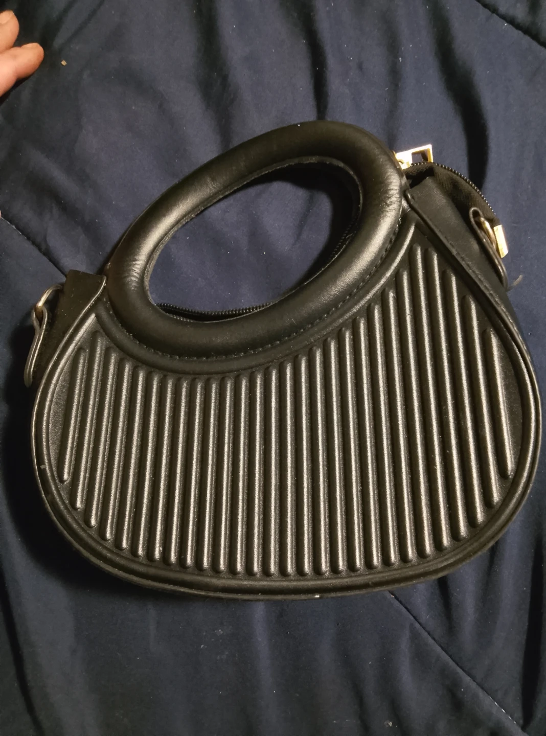Black Structured Handbag with Zipper
