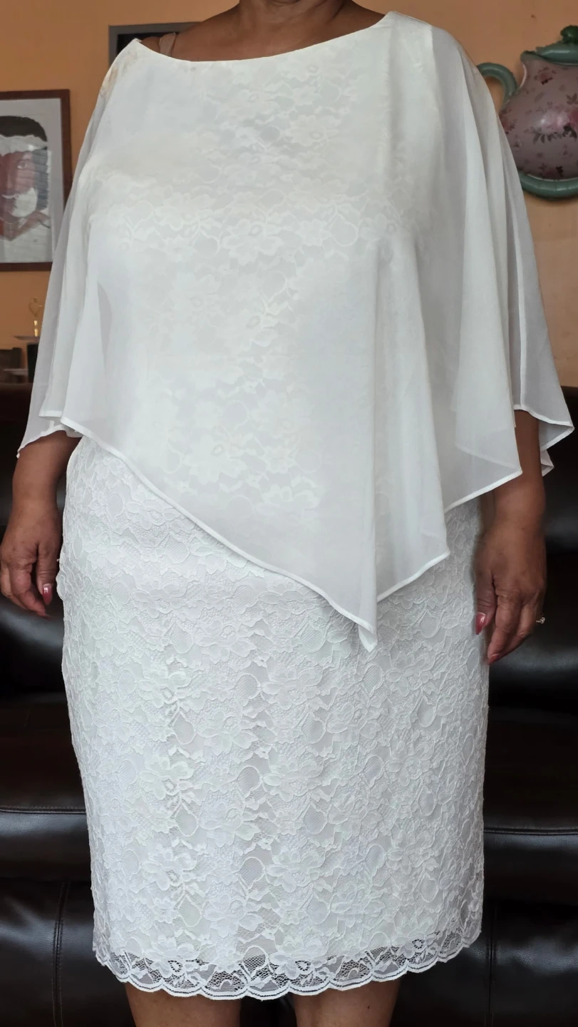 White Lace Dress with Sheer Overlay