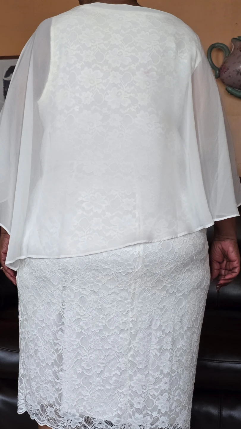 White Lace Dress with Sheer Overlay - photo 3