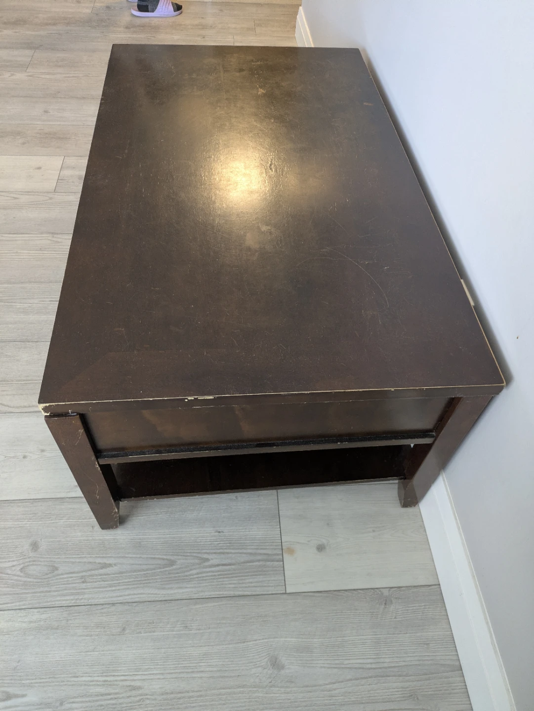 Dark Brown Coffee Table with Drawers and Shelf - photo 2