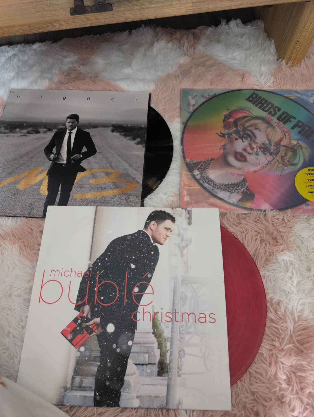 Vinyl records for Michael Buble and birds of prey