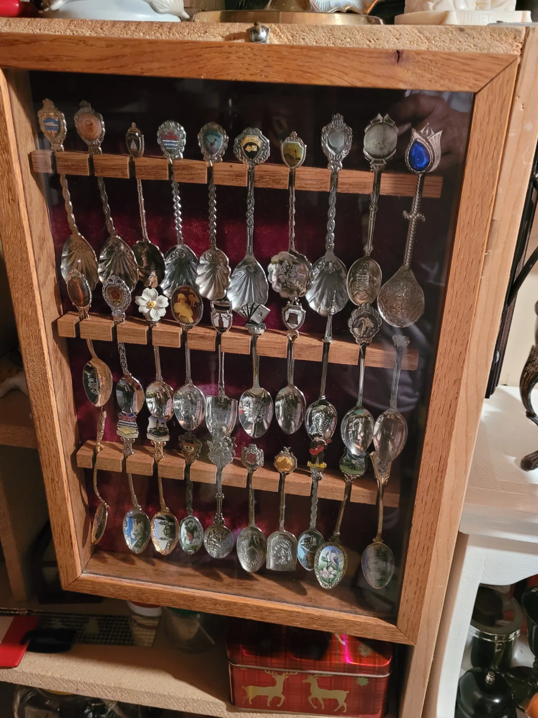 Collectible Souvenir Spoons in Display Case