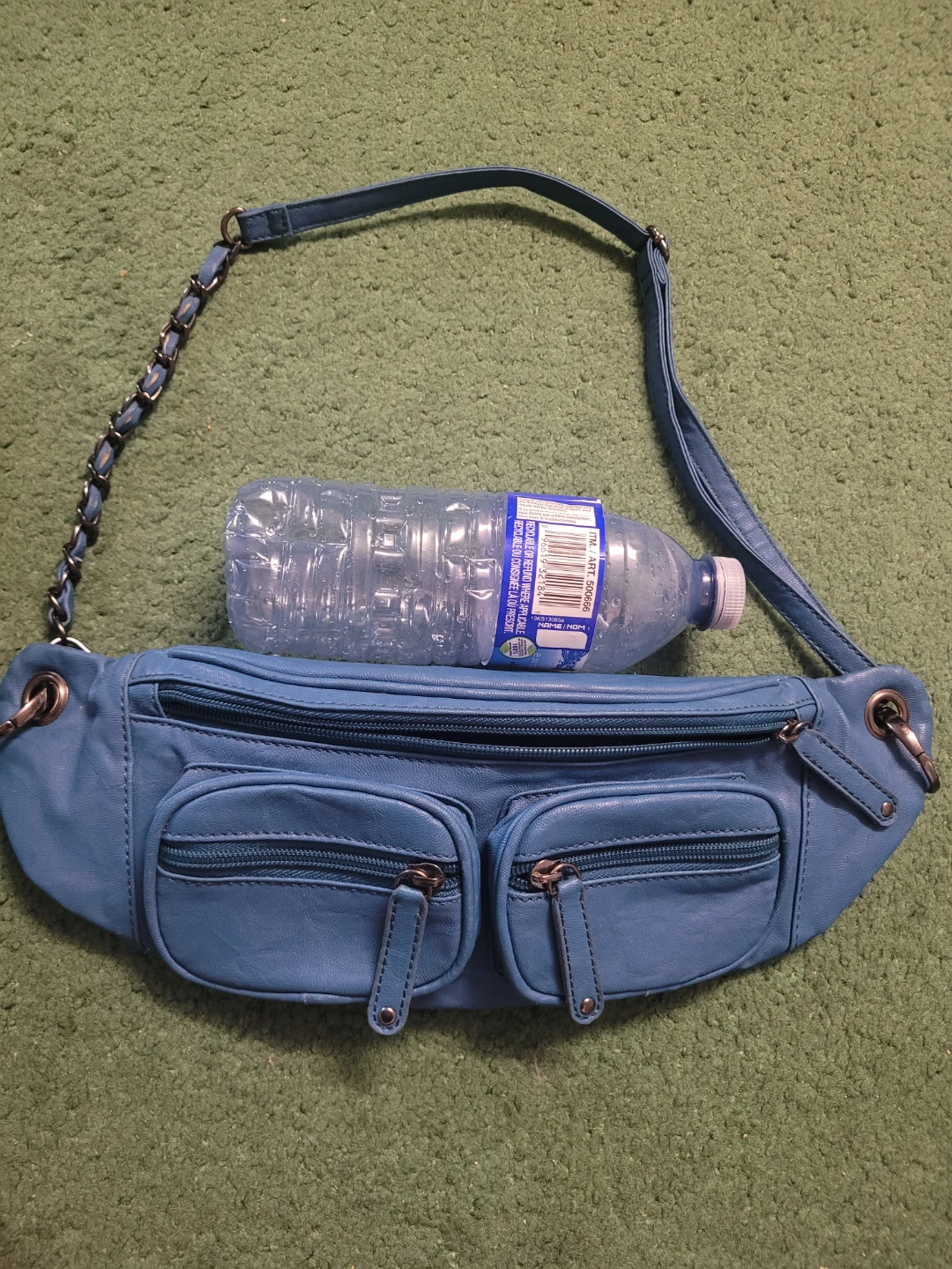 Blue Faux Leather Fanny Pack with Chain Strap - photo 2