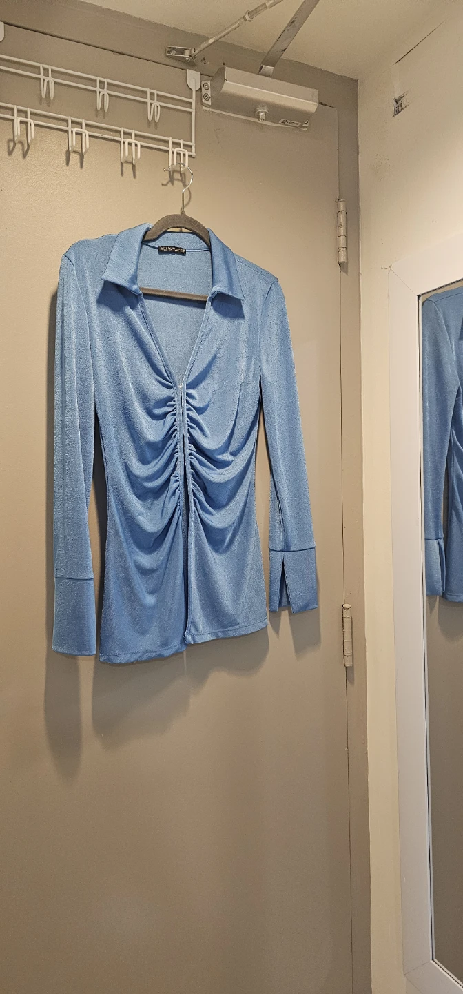 Shein Blue Ruched Long Sleeve Top