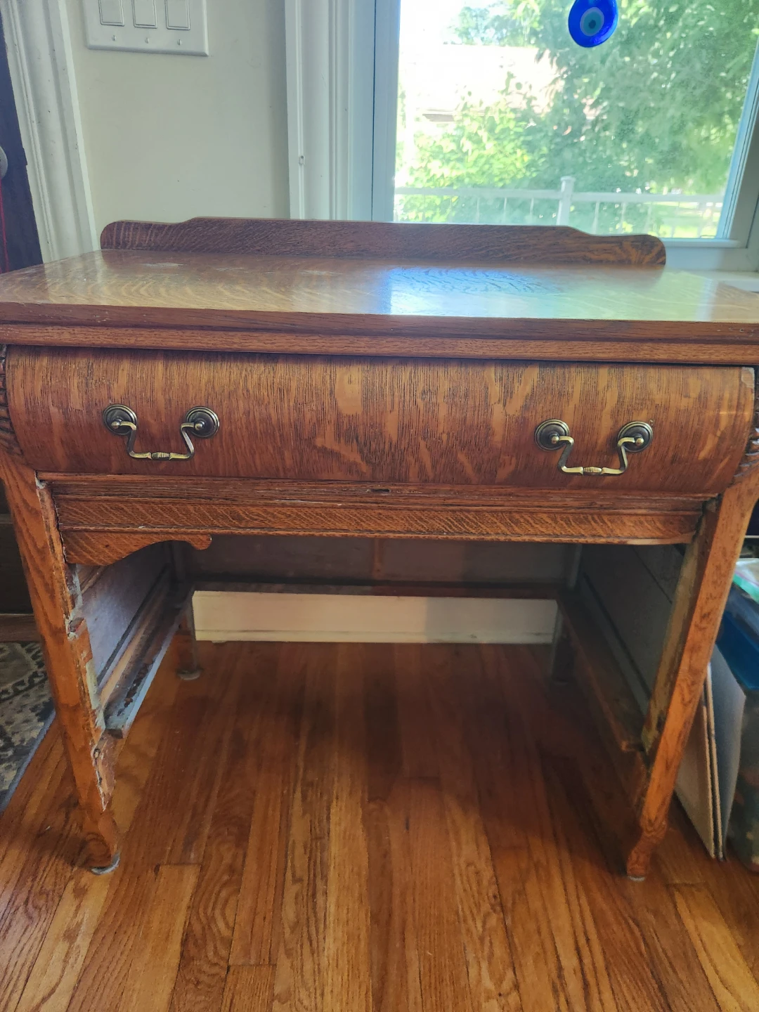 Antique Oak Vanity Desk with Drawer