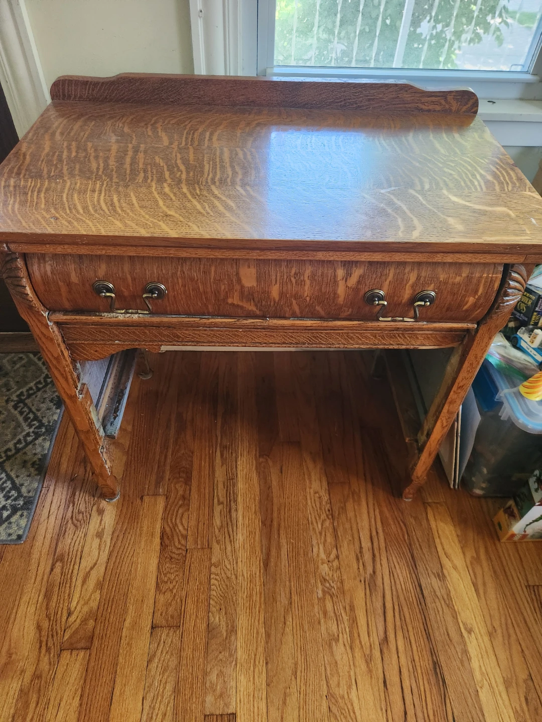 Antique Oak Vanity Desk with Drawer - photo 3