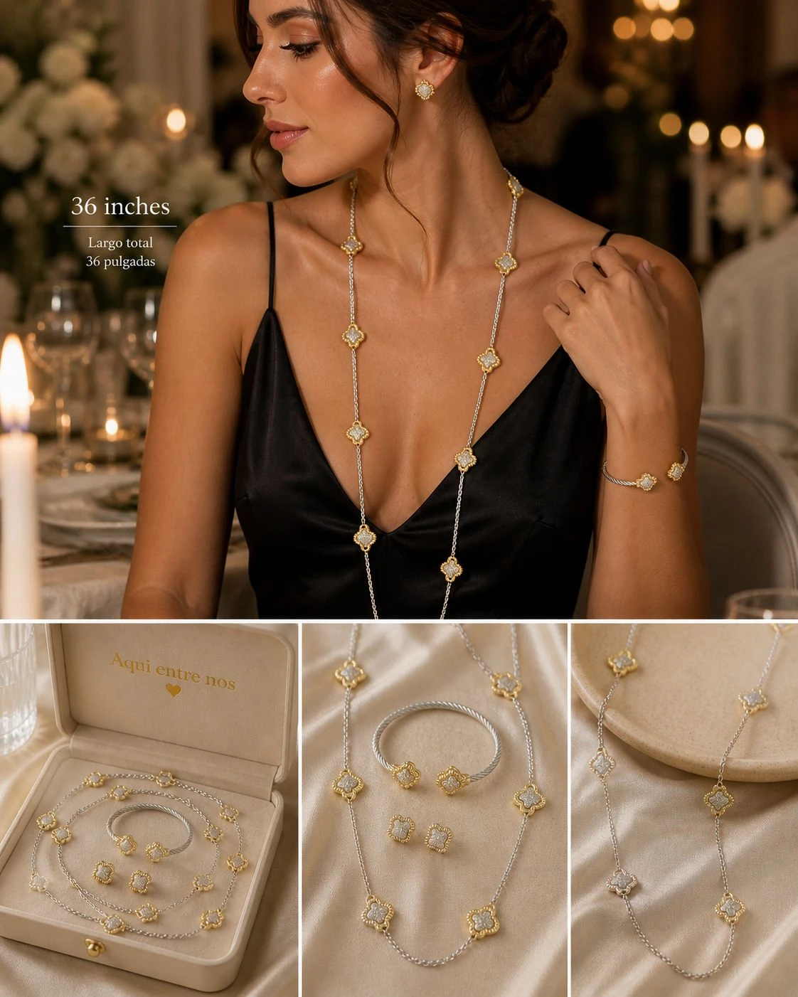 36-inch Clover Necklace, Bracelet & Earrings Set