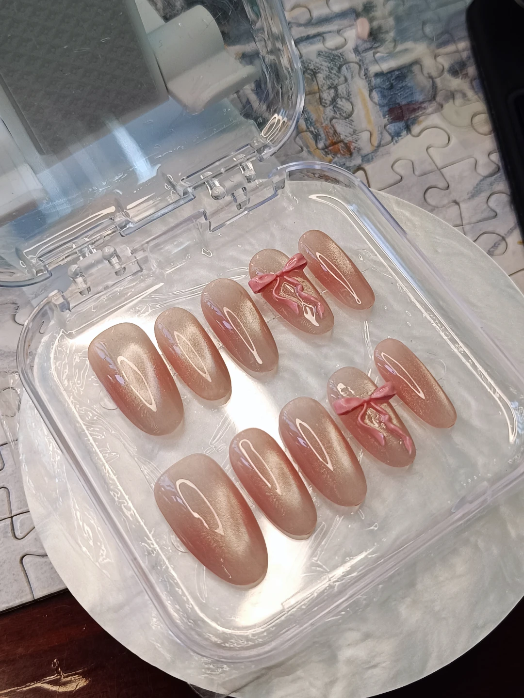 Handmade Press-on Nails with Pink Bows