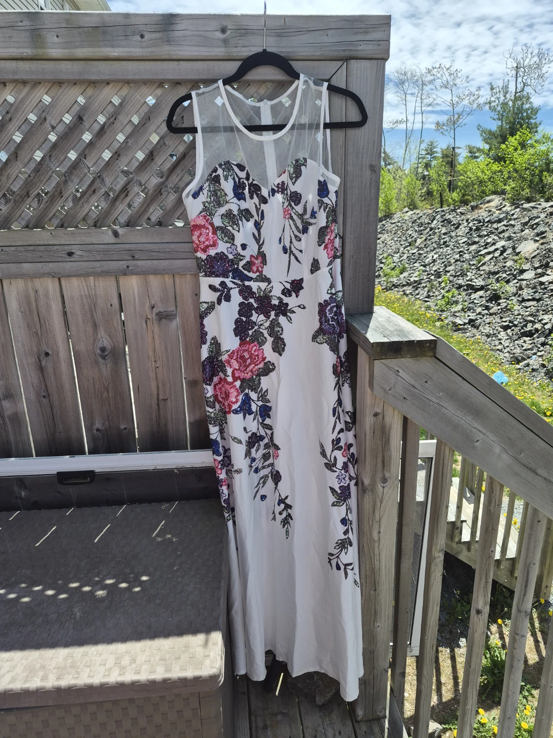White Floral Maxi Dress with Sheer Neckline - photo 2