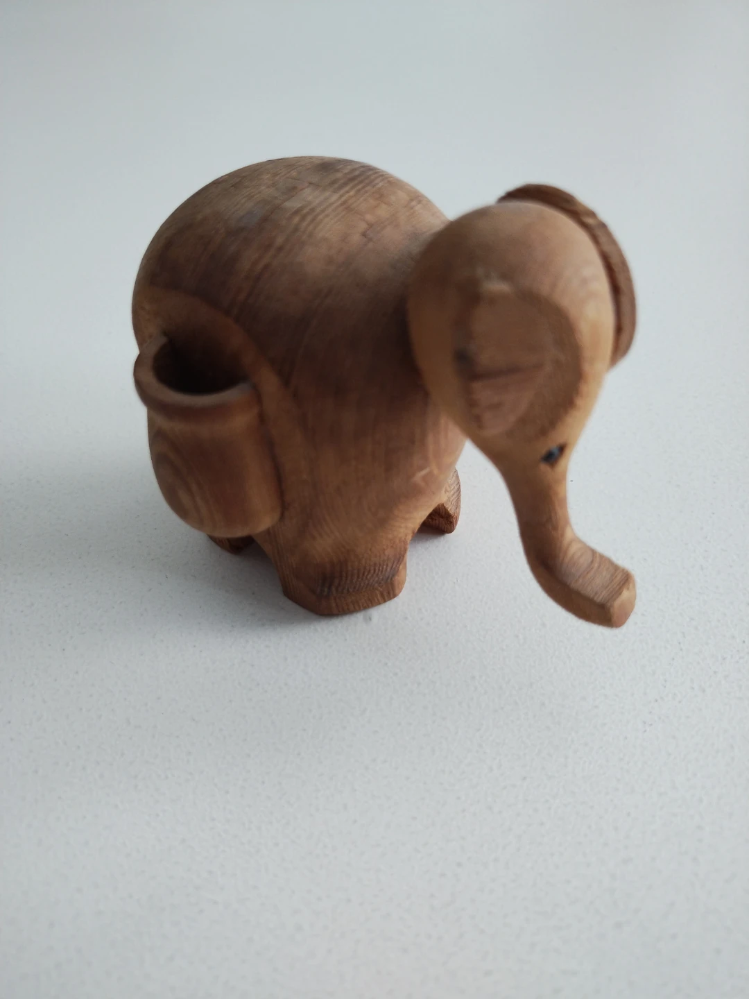 Carved Wooden Elephant Figurine, missing ear