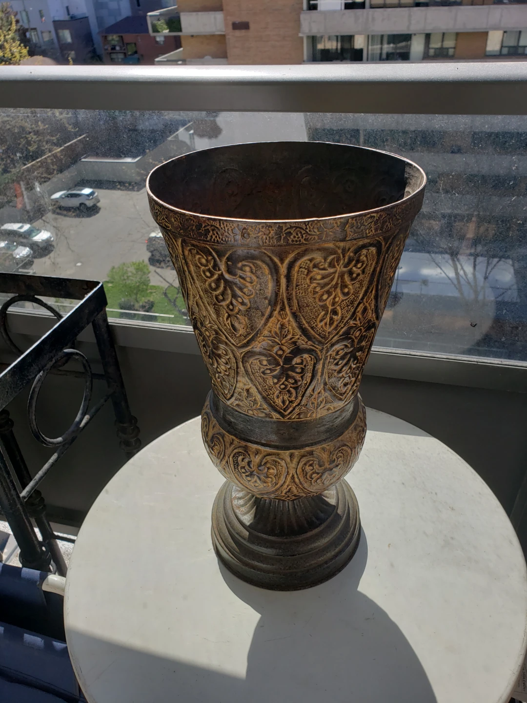 Decorative Metal Urn Vase with Ornate Embossing - photo 2
