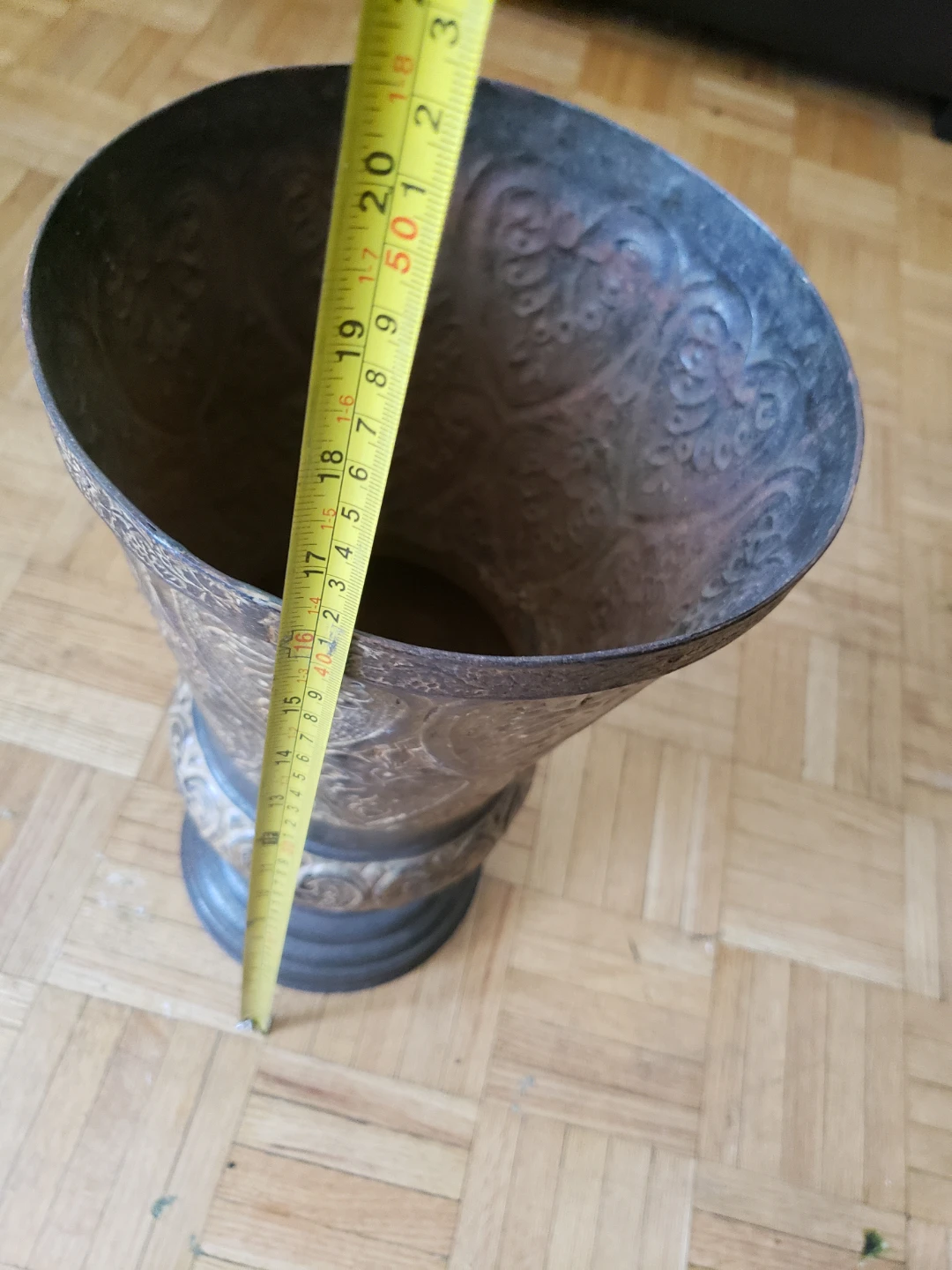 Decorative Metal Urn Vase with Ornate Embossing - photo 3