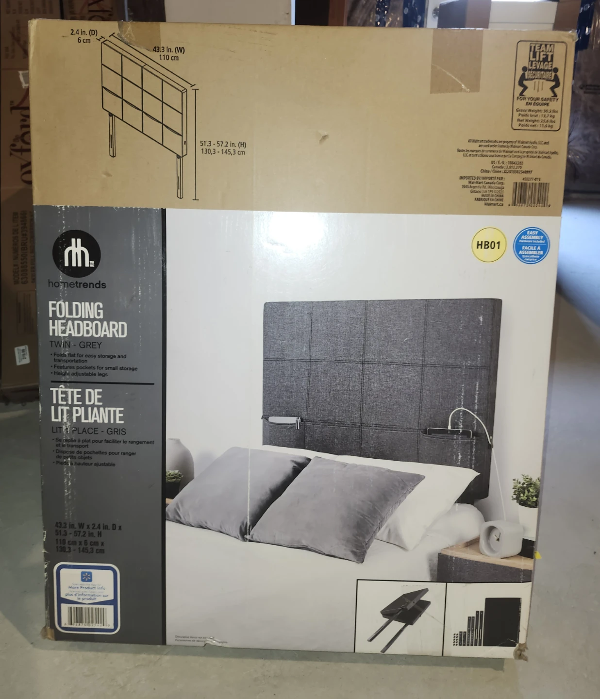 hometrends Folding Headboard - Twin Grey