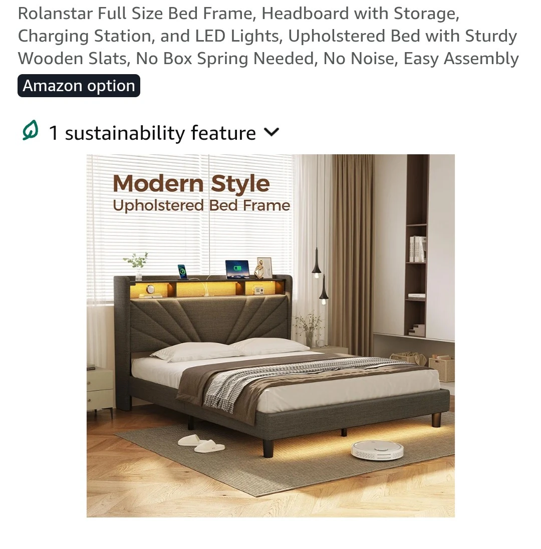 Rolanstar Full Size Bed Frame with Storage Headboard - photo 4