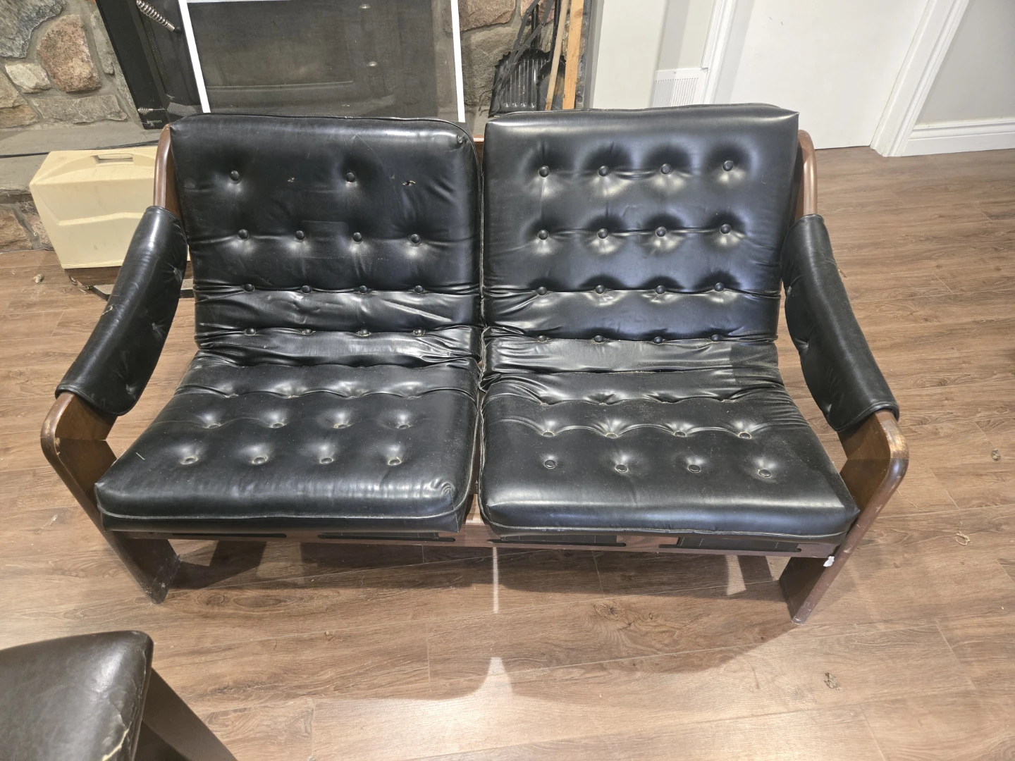 Vintage Tufted Faux Leather Loveseat