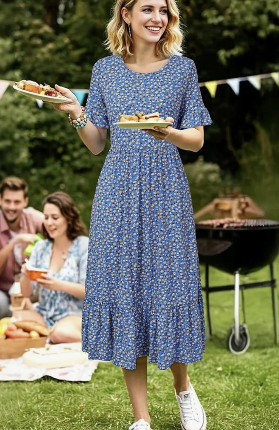 StyleWorld Blue Floral Midi Dress with Pockets - photo 4