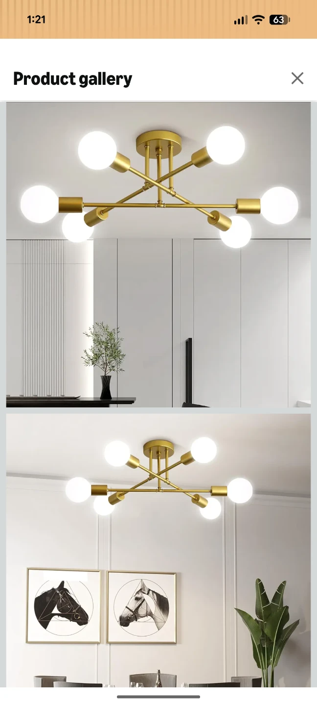 Modern Gold Sputnik Chandelier Light Fixture