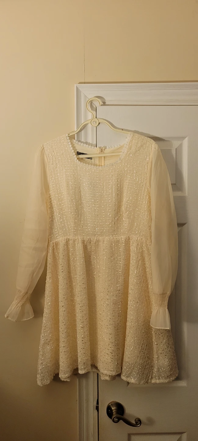FOFOPOP Korean Cream Sheer Sleeve Dress (Size Medium)