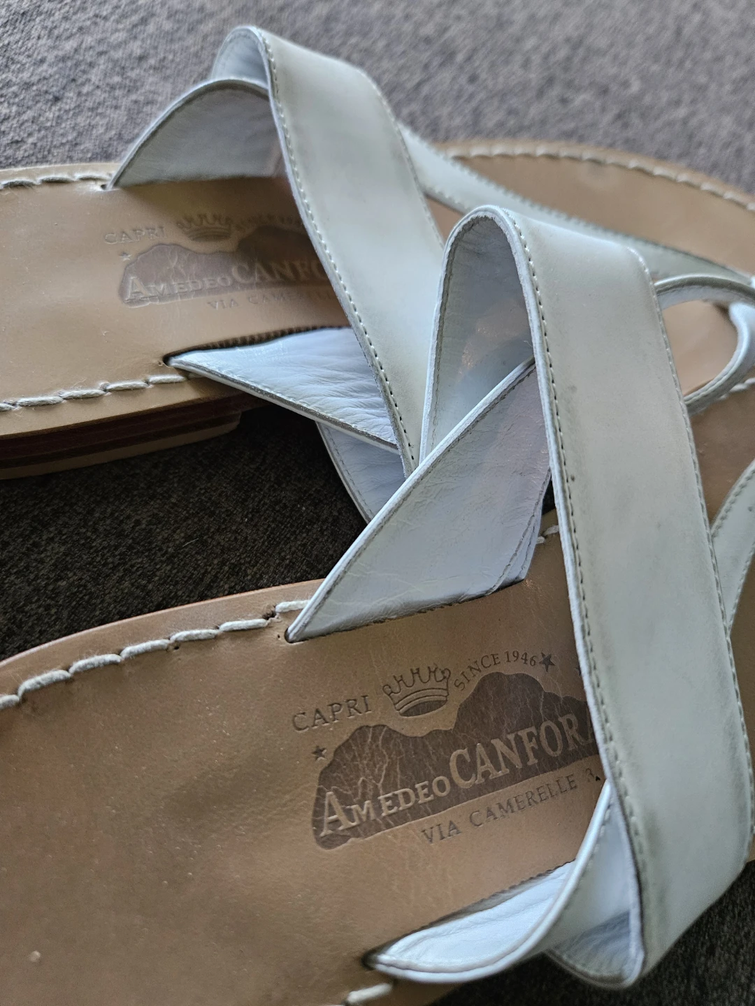 Amedeo Canfora White Leather T-Strap Sandals - US Size 7 - photo 3