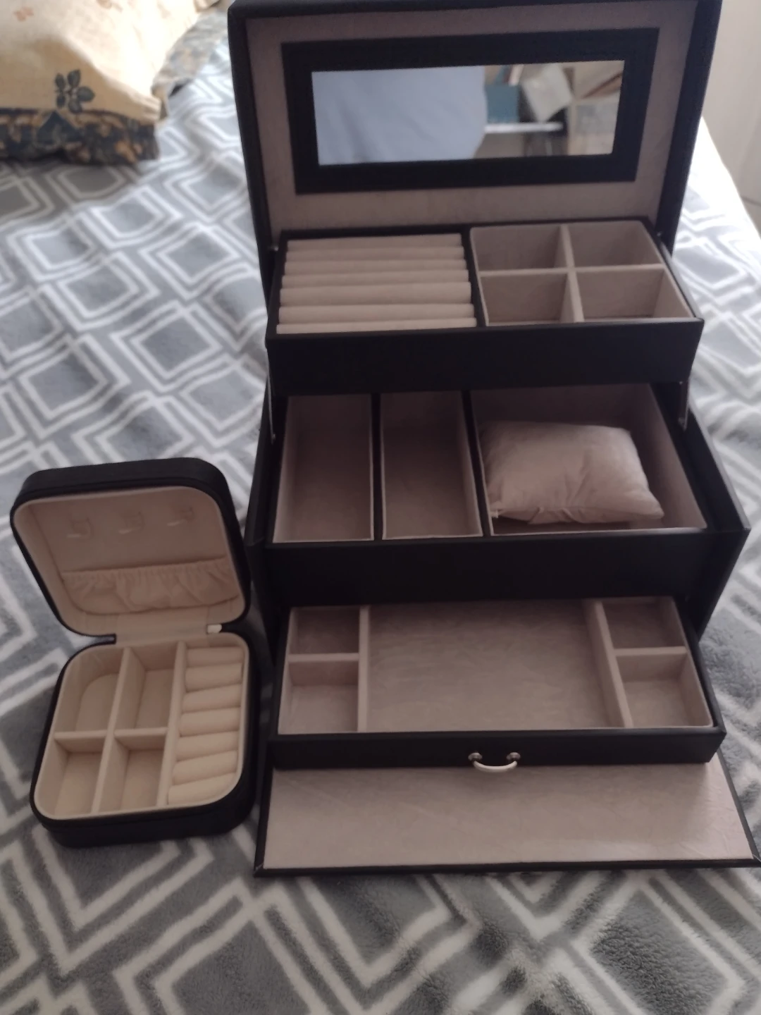Black Faux Leather Jewelry Box Organizer with Travel Case - photo 2