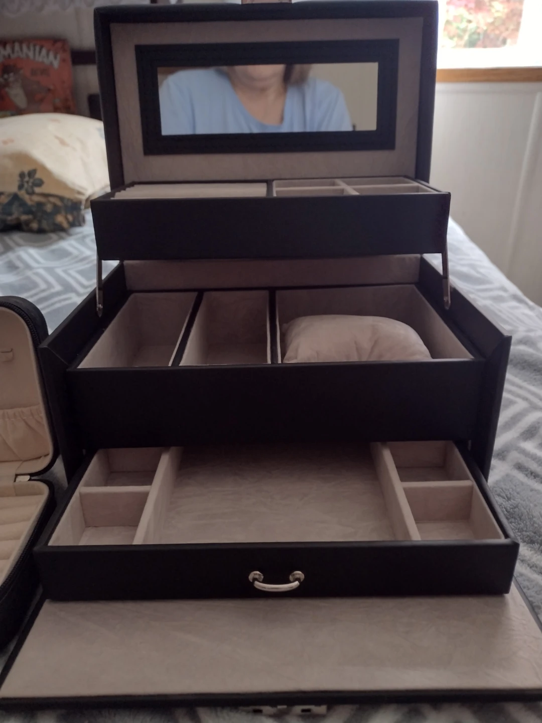 Black Faux Leather Jewelry Box Organizer with Travel Case - photo 3