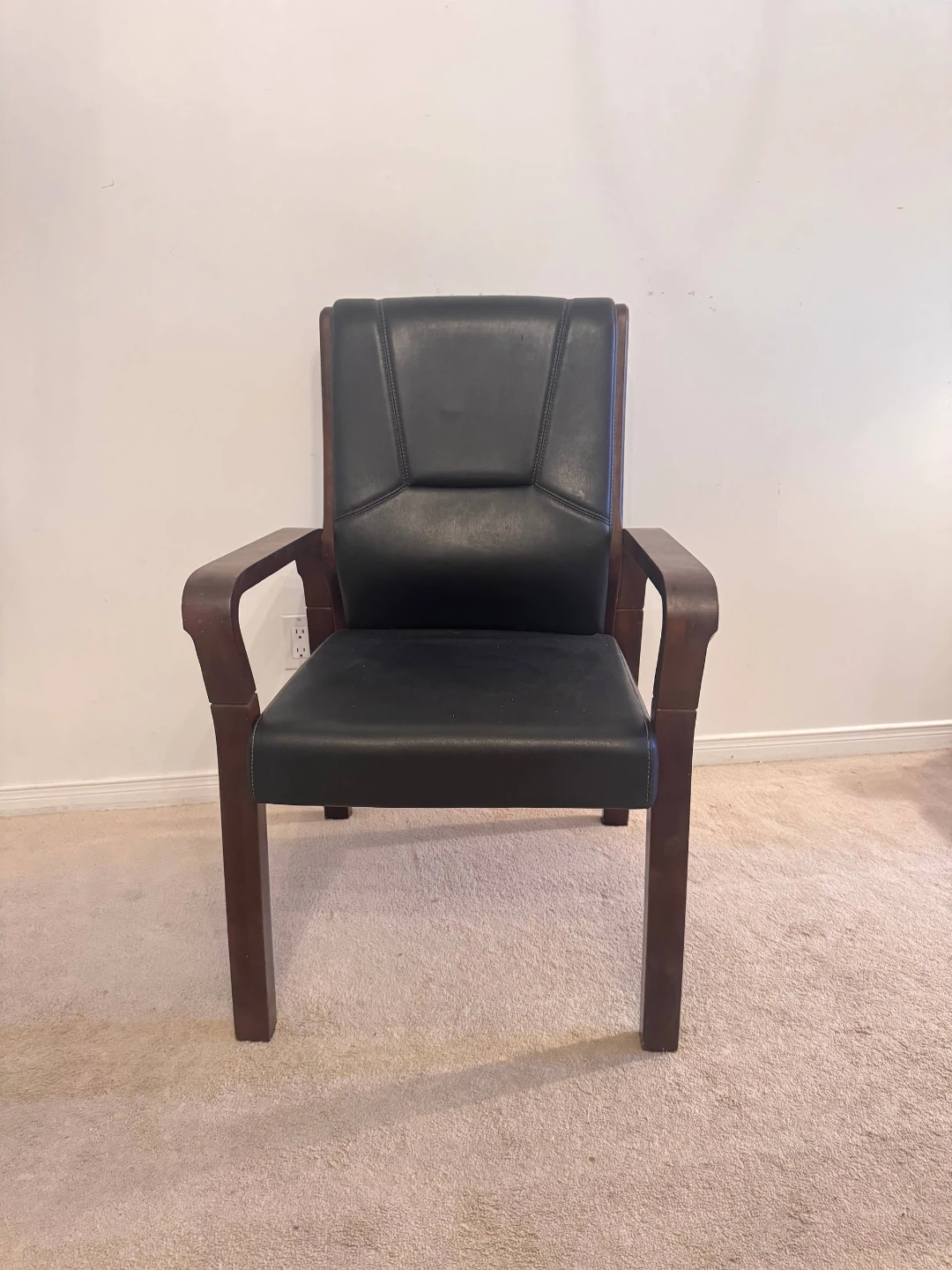 Black Leather Armchair with Wooden Frame - photo 3
