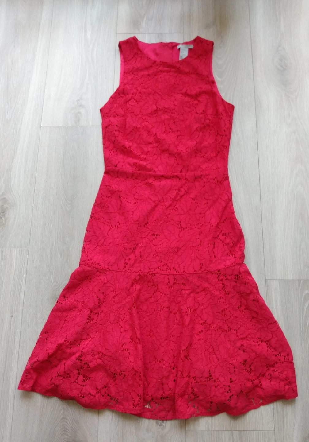 Red H&M midi lace/eyelet dress