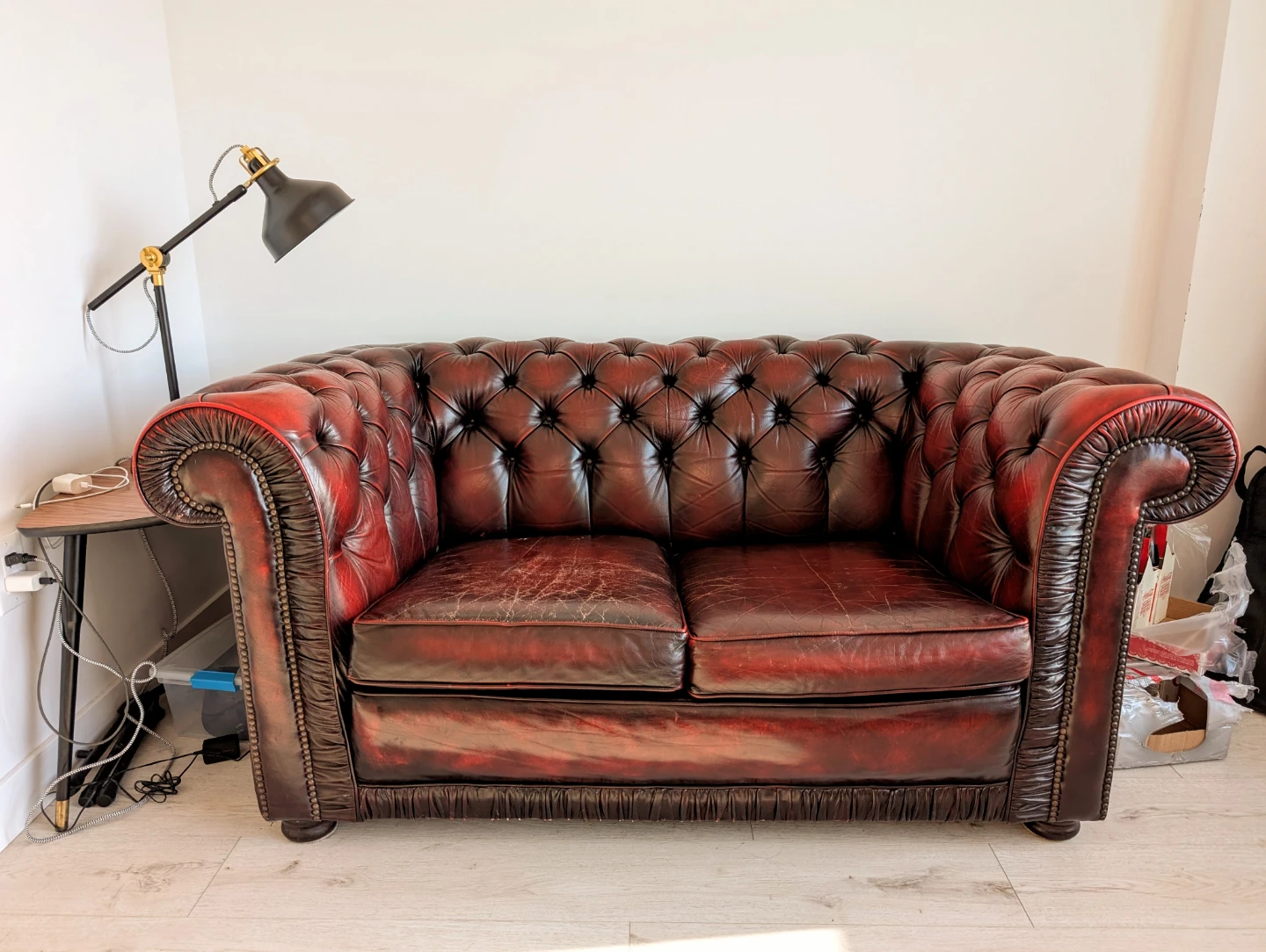 Antique Oxblood Leather Chesterfield Loveseat