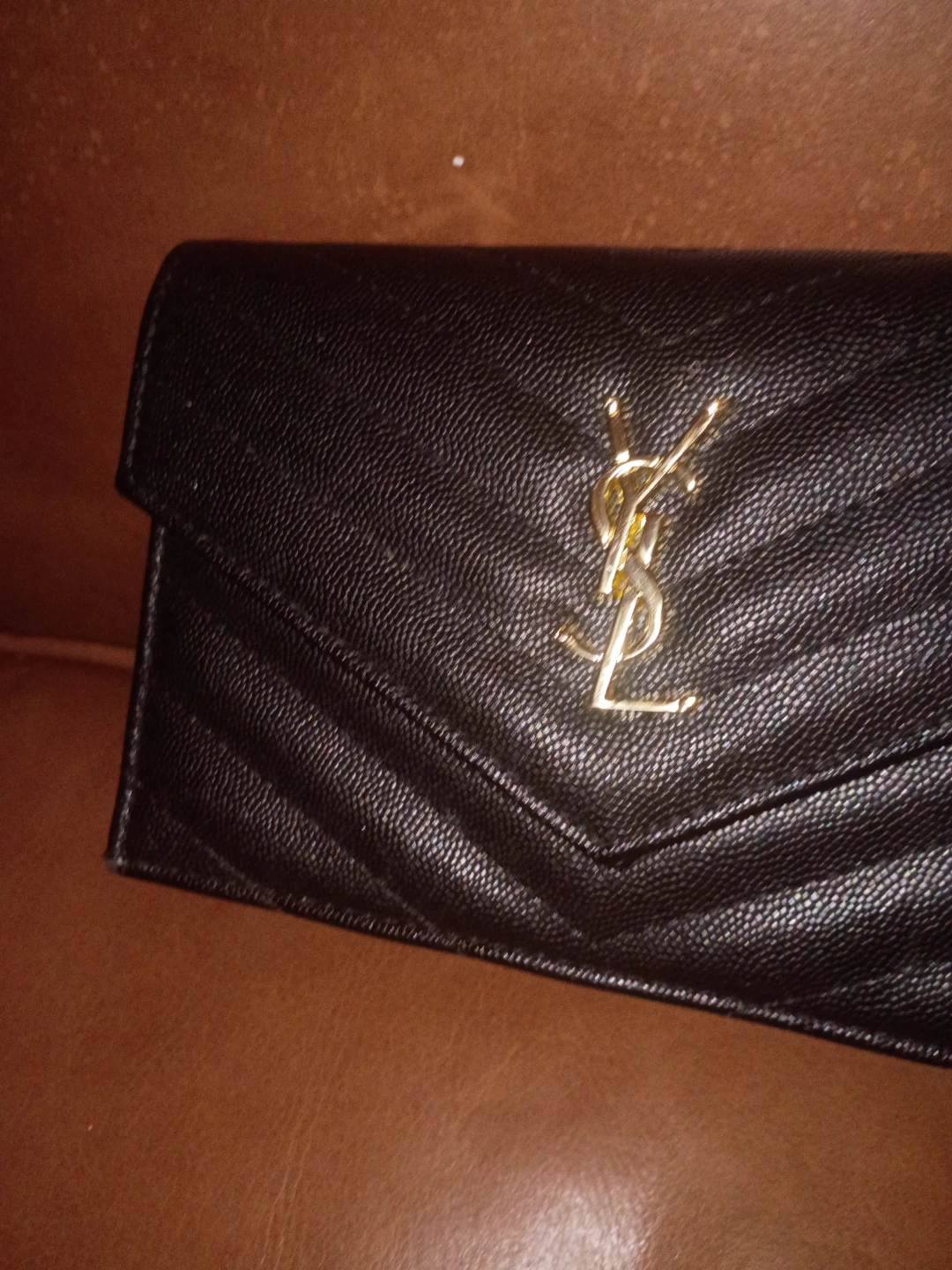 Saint Laurent Black Leather Wallet with Gold Chain