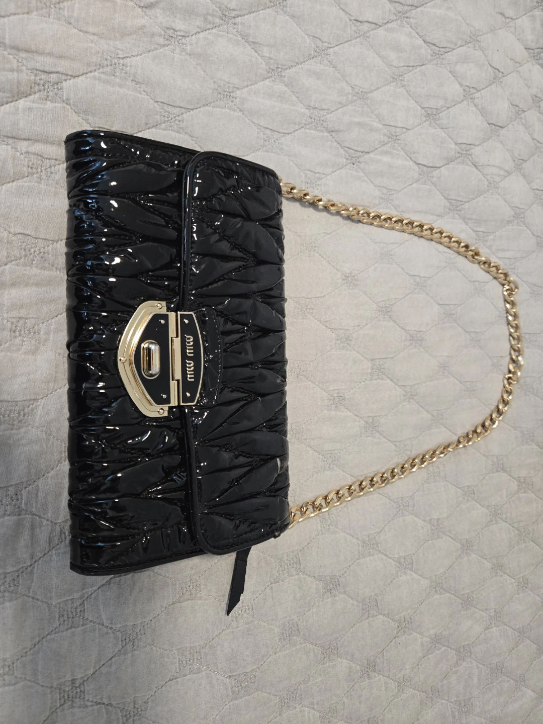 Miu Miu Black Patent Quilted Chain Shoulder Bag