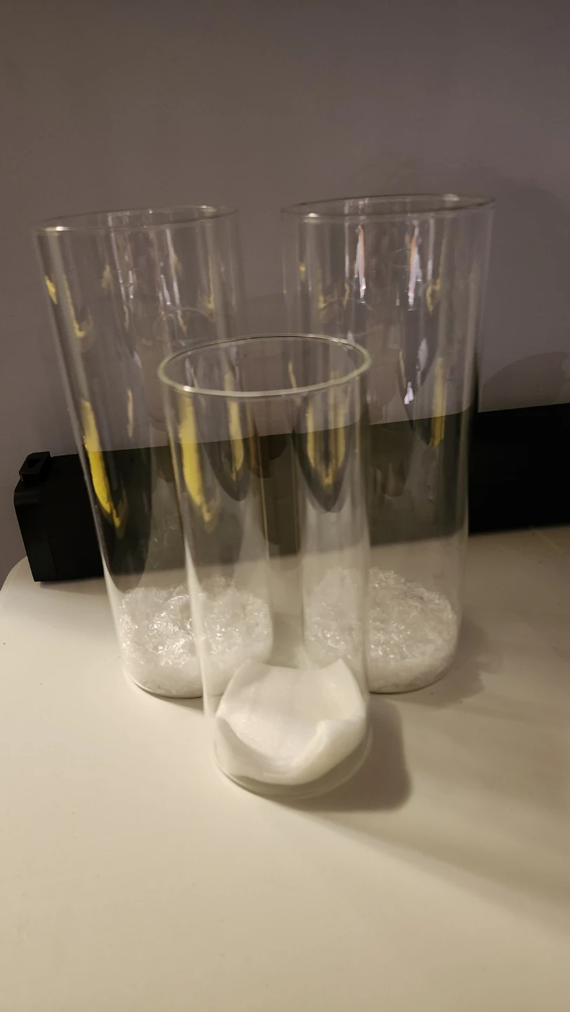 Set of 3 Clear Glass Cylindrical Vases