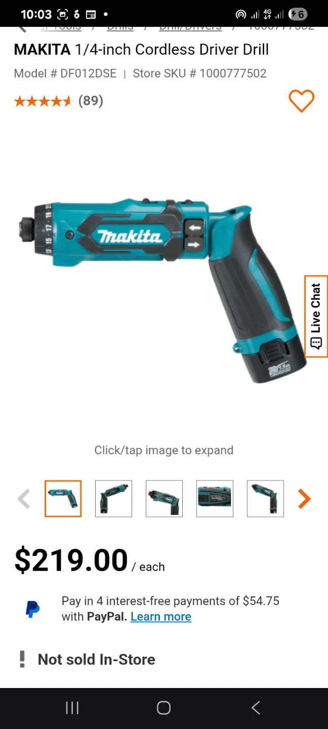Makita 1/4-inch battery inclded Cordless Driver Drill DF012DSE