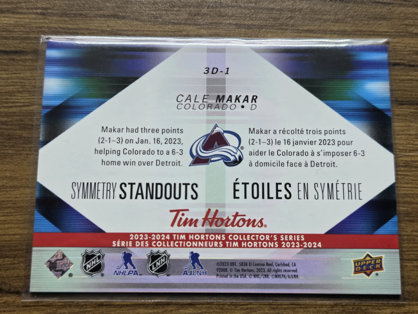 2023-24 Upper Deck Tim Hortons Cale Makar 3D-1 - photo 2