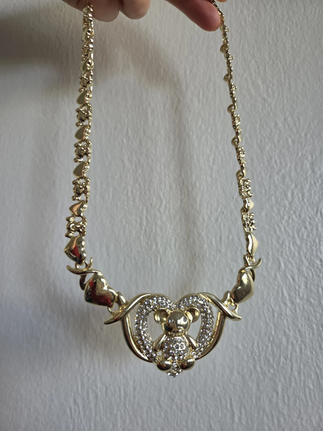 Gold Tone Teddy Bear Heart Necklace and Bracelet Set