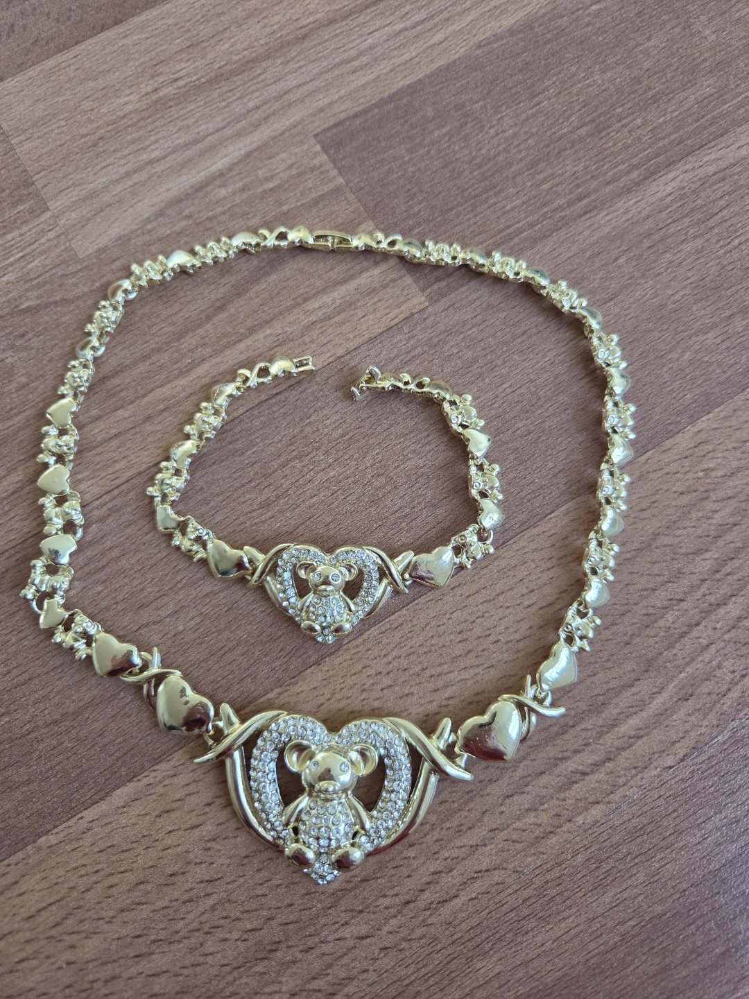 Gold Tone Teddy Bear Heart Necklace and Bracelet Set - photo 2
