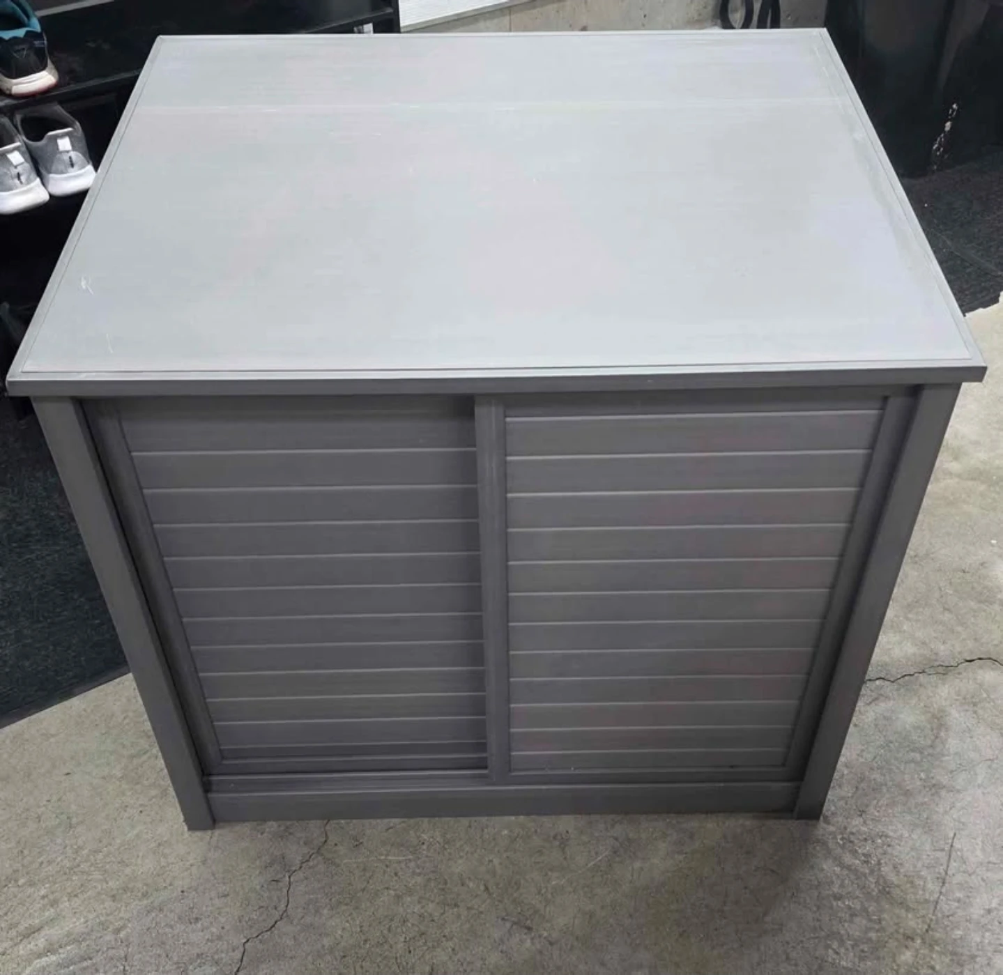 Grey Storage Box with Sliding Doors