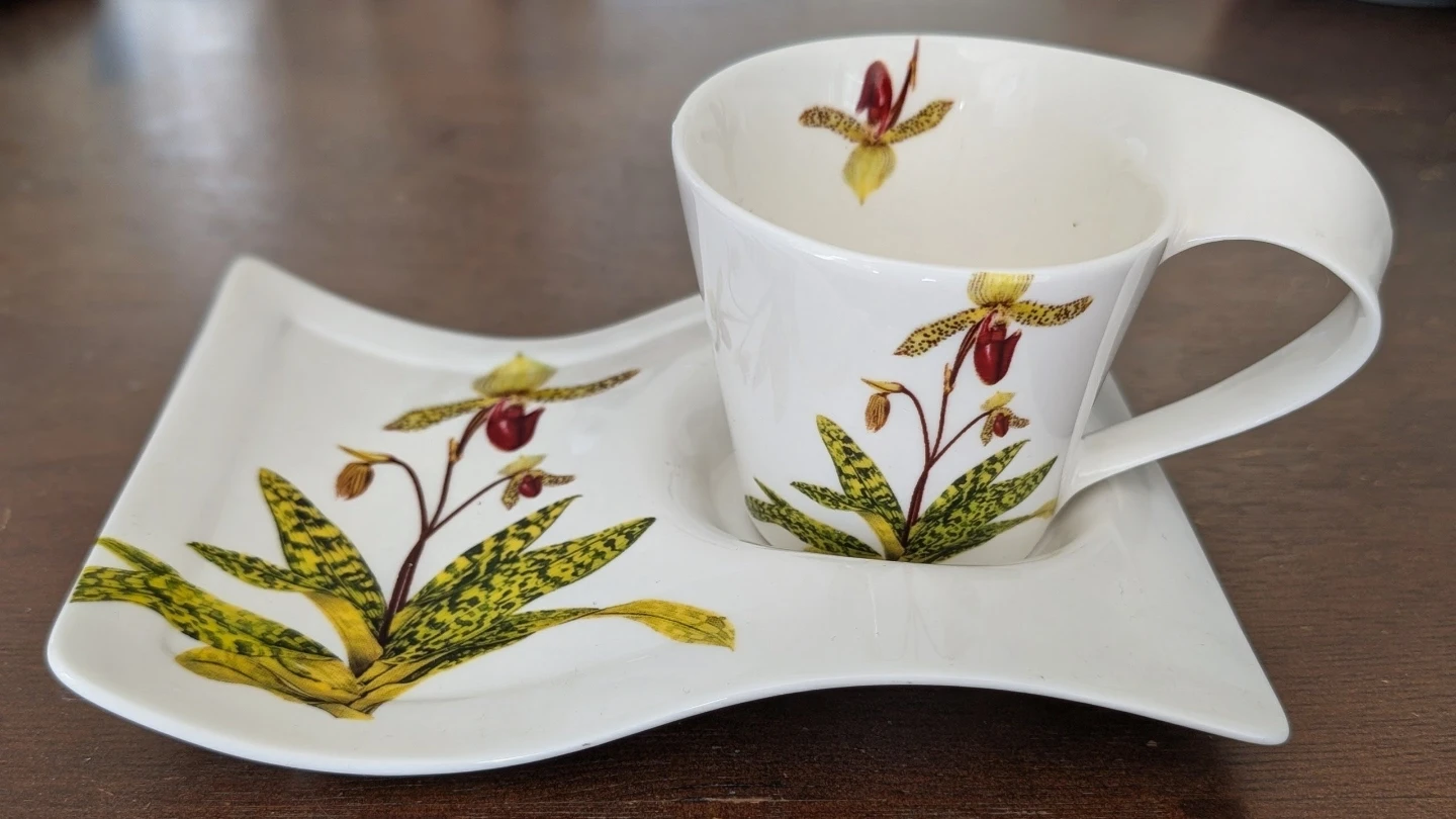 Royal Elfreda Fine Porcelain Cup & Saucer Set with Orchids