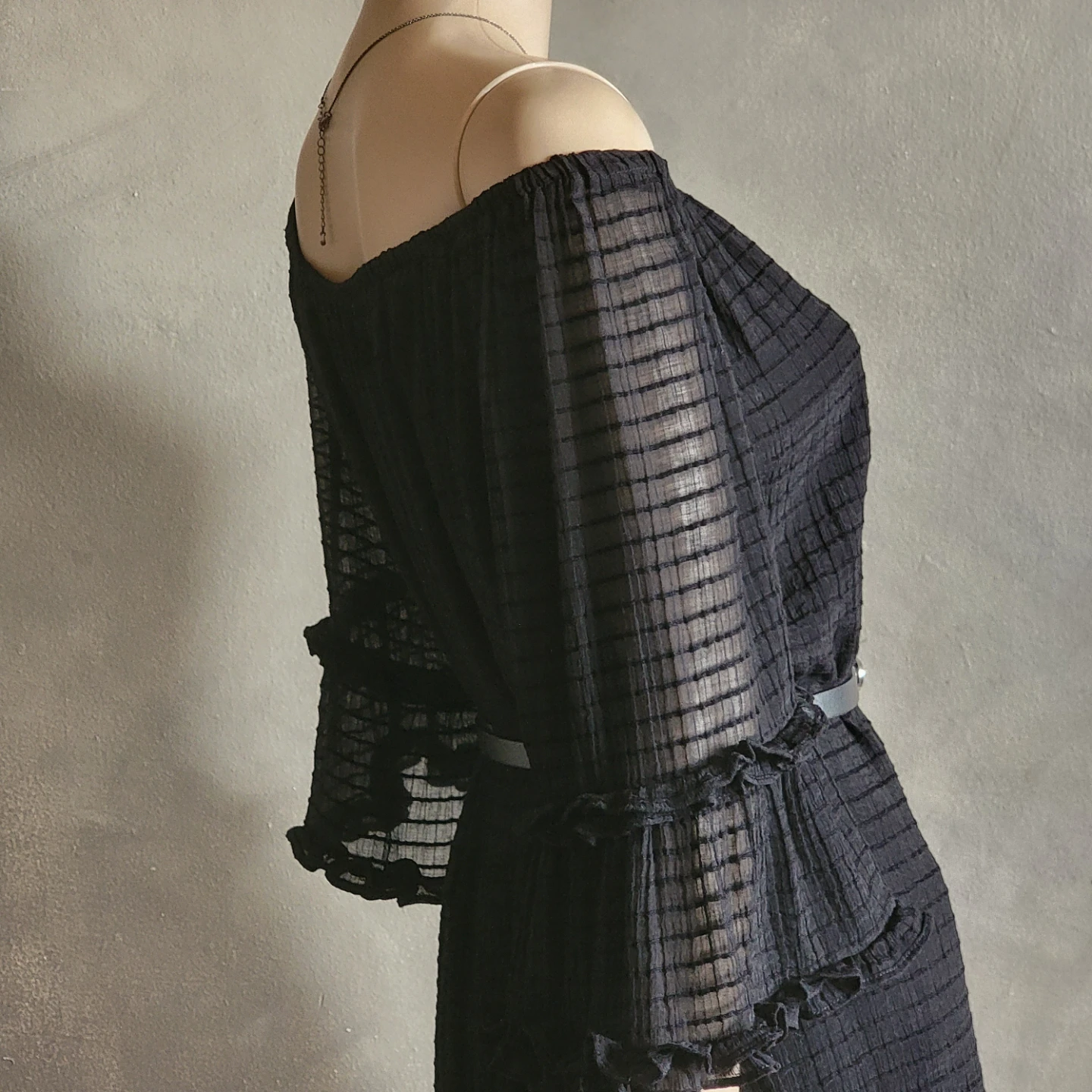 Black Off-the-Shoulder Ruffle Dress with Belt - photo 2