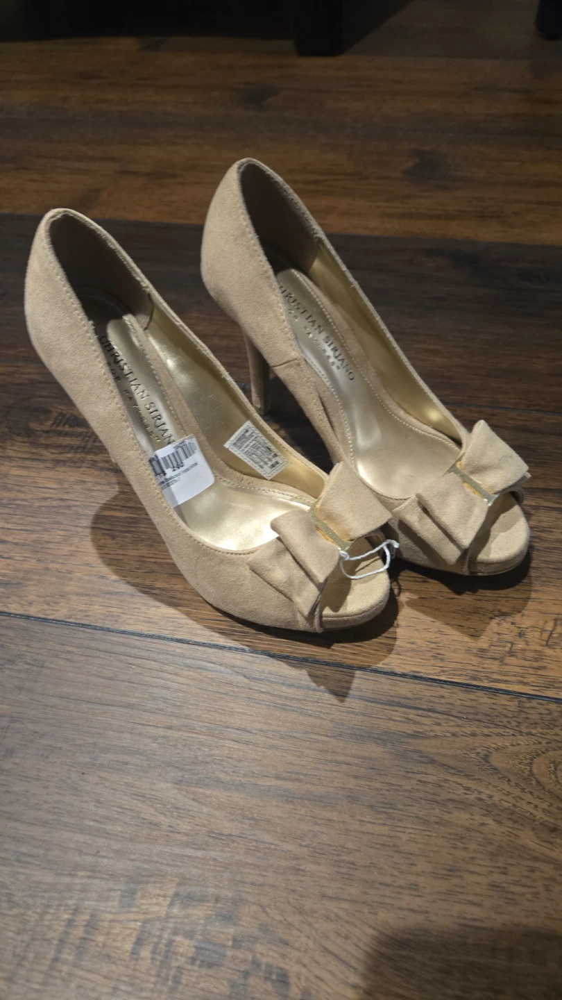 Christian Siriano Peep Toe Heels - Tan Suede