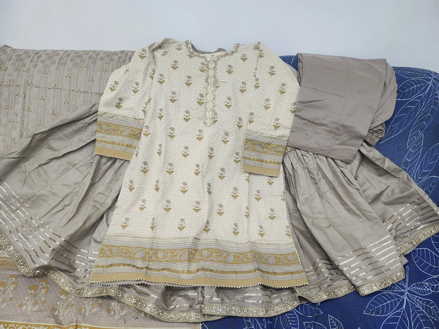 Block print shirt Duppatta with gharrara.
