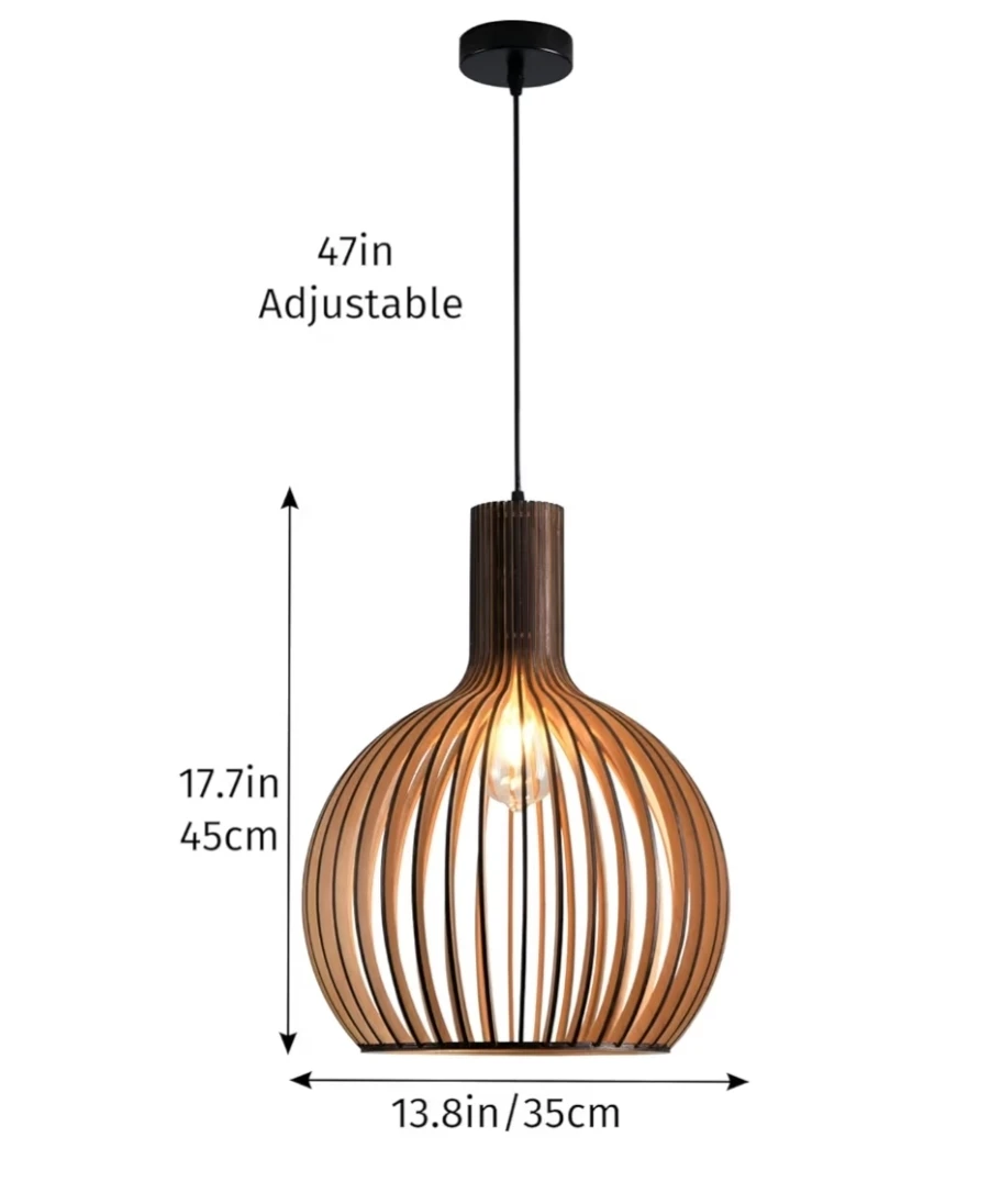 Natural Wood Pendant Light - E26 Base Hanging Lamp 6527 - photo 2